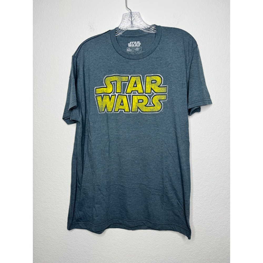 Star Wars Mens Graphic T-Shirt Medium Gray Mad Engine Distressed Logo Tee